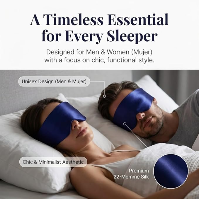 Silk Sleep Mask for Side Sleepers, Blackout Light Blocking Eye Mask for Sleeping, 100% 22 Momme Mulberry Silk, Full Coverage Face-Hugging Sleep Mask for Travel, Naps & Shift Workers, Blue