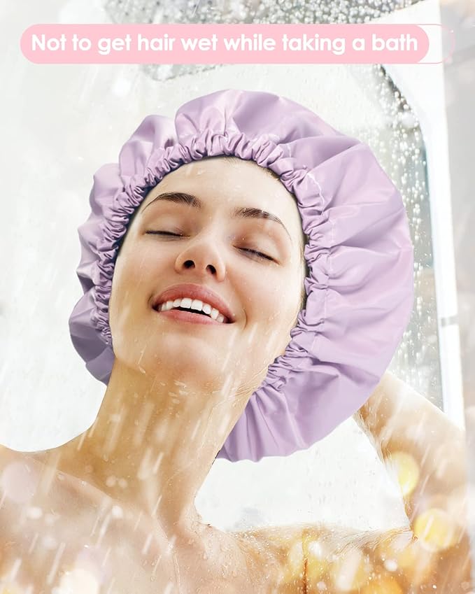 Aquior Shower Caps, Reusable Shower Cap for Women, Waterproof Layer Hair Cap, Large Size for All Hair Lengths,for Girls Spa Home Salon Use (Purple)