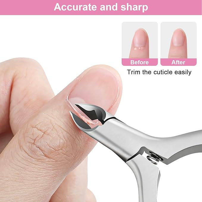 CGBE Cuticle Trimmer 3/4 Jaw Extremely Sharp Cuticle Nippers Stainless Steel Cuticle Clippers Cutter Remover Pedicure Manicure Nail Tool (Pink)