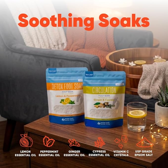 2 Pack Foot Soak Salts Bundle for DIY Foot Spa with Bamboo Scoop (2 lbs Each 4 lbs Total) for Discomfort and Dry Skin Made in USA with BPA Free Easy Lock Pouch
