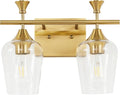 Bathroom Light Fixtures (2-Light, 14 Inch), Brushed Gold Vanity Lights for Bathroom with Clear Wine Glass Glass Shade, Modern Vanity Wall Lights for Mirror Bedroom Living Room Kitchen Hallway Porch