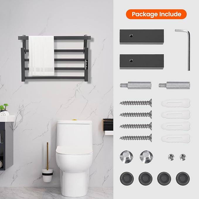 4 Bars Towel Warmer Rack with Top Shelf, Electric Wall Mounted Heated Towel Rack with Timer and Temperature Control, Towel Heater Hard Wired/Plug-in Hot Towel Rails for Bathroom, Grey