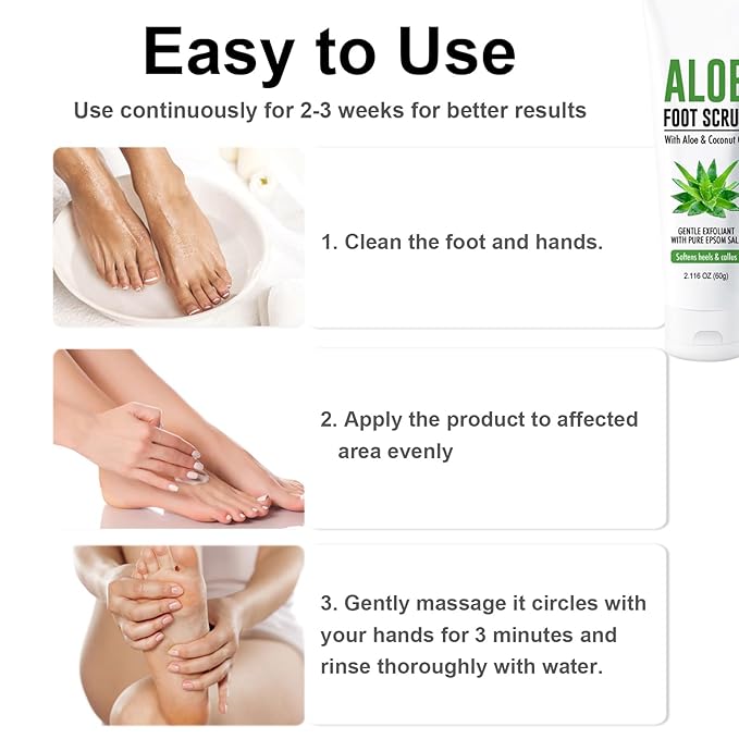 Aloe Vera & Coconut Oil Foot Scrub - Foot Exfoliating Scrub with Vitamin E Pure Salt Moisturize for Dry, Rough, Cracked Feet Heels and Calluses - Feet Exfoliator for Women and Men (2 Pack, 2.1oz)