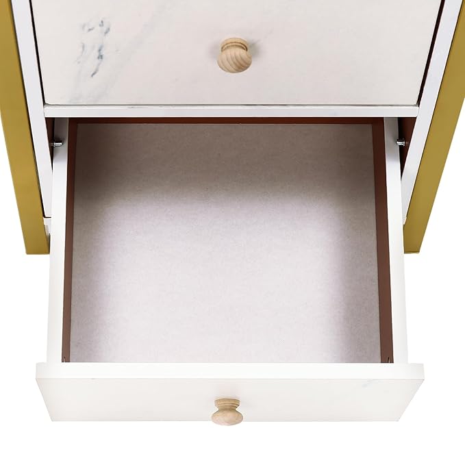 Beauty Salon Station Cabinet, Barber Station with 3 Drawer, Salon Organizer Storage Cabinet for Spa, Barber Store, Salon, Locker Room, Bathroom (Marble Color, Golden)