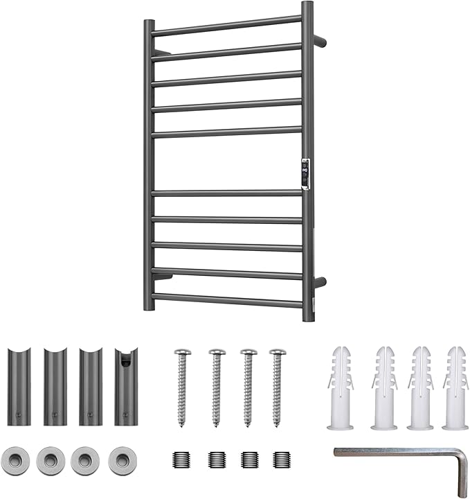 Heated Towel Racks for Bathroom, Wall Mounted Electric Towel Warmer Racks with Timer & Temperature Control, 10 Bar Stainless Steel Towel Heater for Bathroom, Gunmetal Grey, Plug-in
