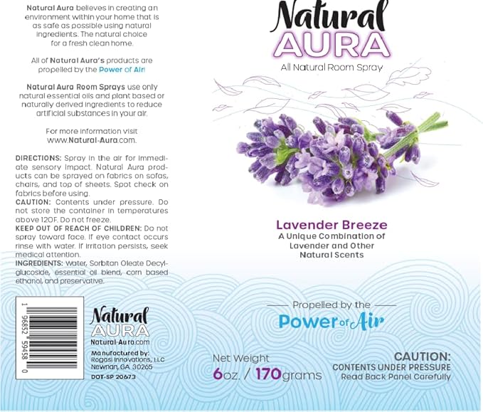 Lavender Breeze Room Spray - Long Lasting Calming Scent - 100% Plant Based - Pet and Kids Safe - 6oz.