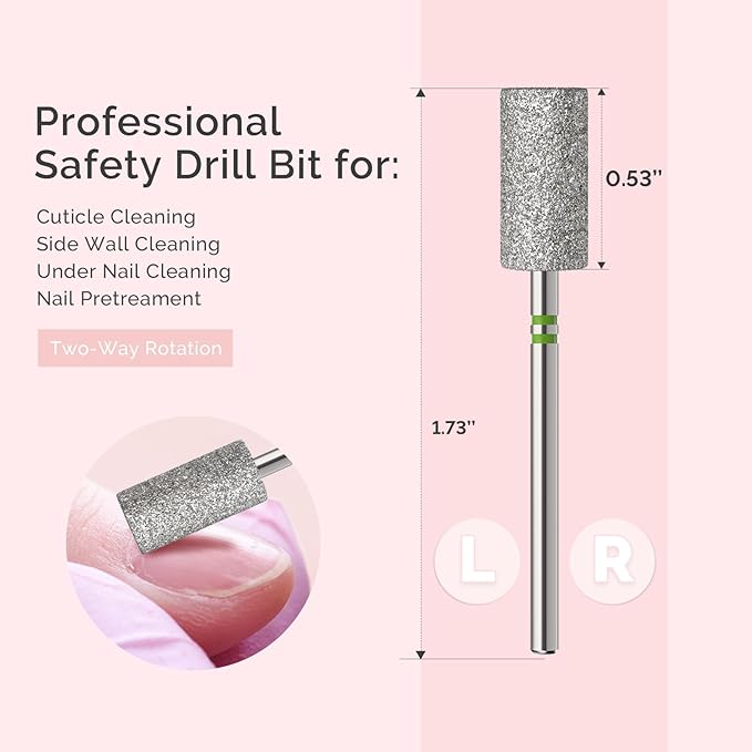 MelodySusie 6.5mm Barrel Shape Cuticle Clean Nail Drill Bit 3/32'', Professional Safety Carbide Diamond Under Nail Cleaner for Cuticle Dead Skin Nail Prepare, Beginners Bits, Series Bit-S, Coarse