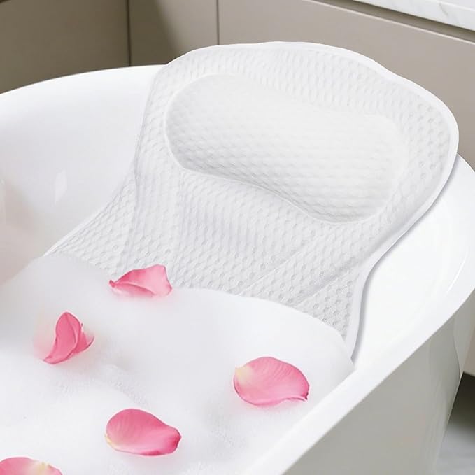 Bath Pillow Bathtub Pillow, Extra Soft & Comfortable Bath Pillows for Tub Head Neck and Back Support, with 4D Air Mesh Cushions & Non-Slip Suction Cups,Fits All Bathtub