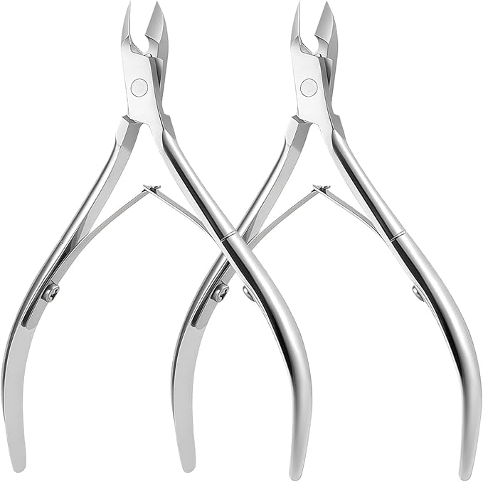 Precision Cuticle Nippers Trimmer Set, Double Spring Cuticle Remover Pusher Cutter, Manicure Pedicure Tools for Toenails Hard Skin Nail Care Supplies, Nail Clippers&Scissors (Silver 2 PACKS)