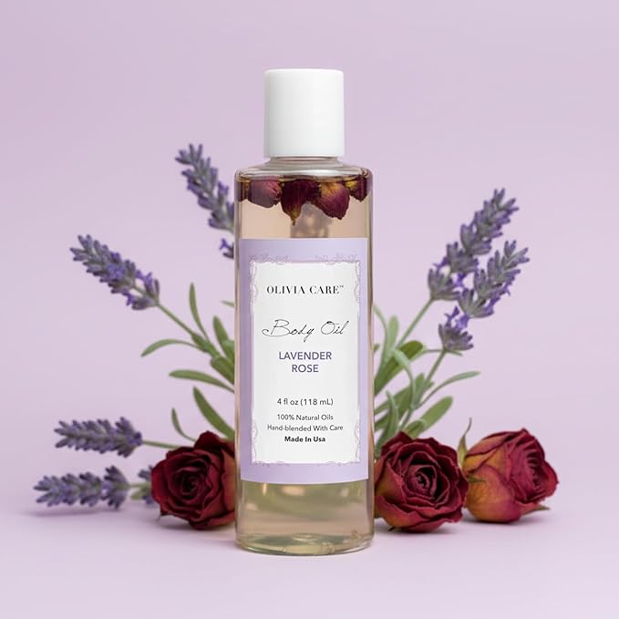 Olivia Care Body Oil Lavender Rose Vegan & Natural Perfume Oil For Women | Hydrating After Bath Oil- Infused with VITAMIN E, K & Omega Fatty Acids - Reduce Dry Skin, Anti-Aging (Lavender Rose)