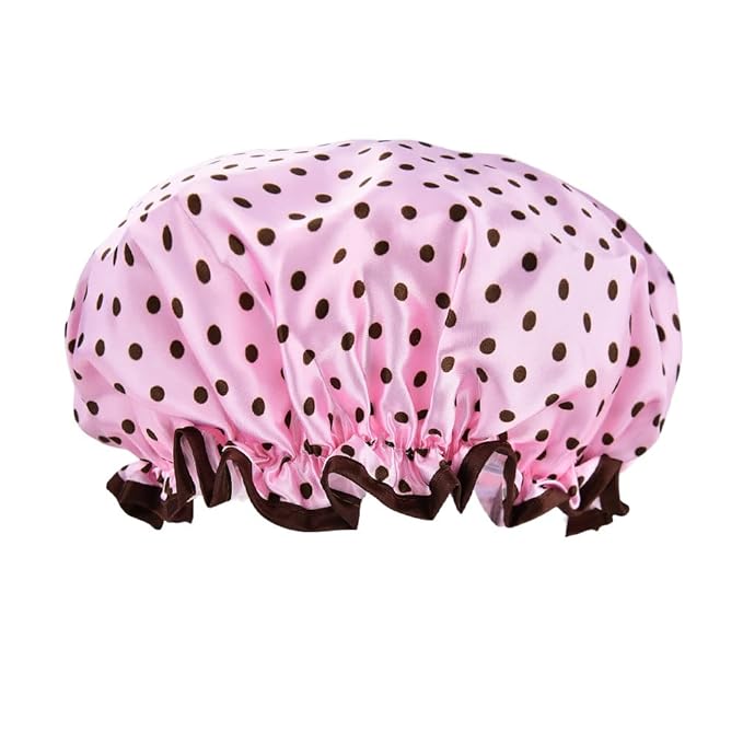 Vintage Polka Dot Shower Cap for Long Short Hair Caps for Shower Reusable Waterproof Double Layer Bath Cap for Women Adjustable Pink Polka Dot Print Bath Caps for Braids Womens Christmas Gift Ideas