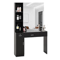 OmySalon Salon Station with Mirror, Locking Barber Station for Hair Stylist, Wall Mount Cabinet with Hair Dryer Holders & Open Shelves, for Barbershop Beauty Spa, Black