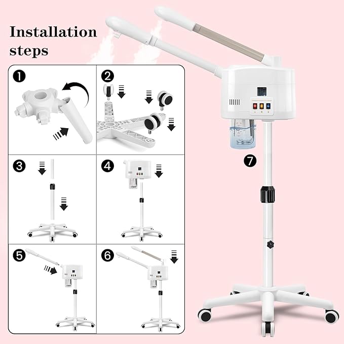 2 in 1 Facial Steamer with Cold & Hot Mist, Professional Face Steamer with Timer Function, and Adjustable Height for Spa, Salon, and Home Use