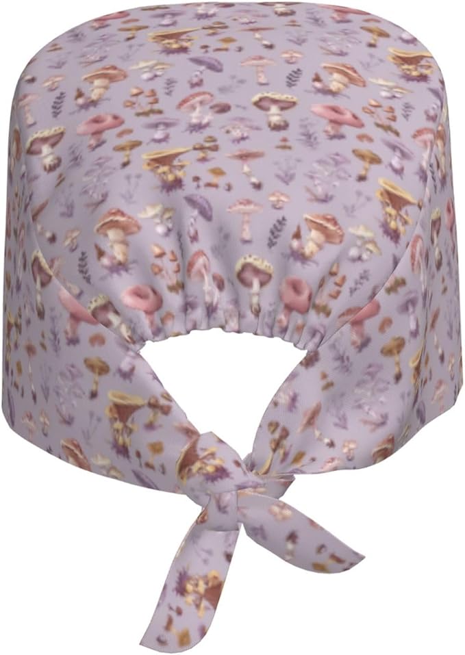 Scrub Cap for Women and Men Boho Black Leaf Pattern Adjustable Breathable Sweatband Hat for Work Kitchen Spa Shower Daily Use