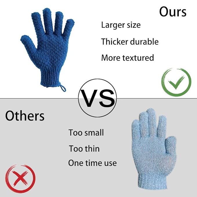 2 Pairs Bath Exfoliating Gloves for Men and Women – CLEEDY 4 Pcs Heavy and Large Exfoliating Gloves Scrubbing for Shower, Spa, Massage - Scrub Exfoliating Mitts for Body, Face, Hand and Foot (Blue)