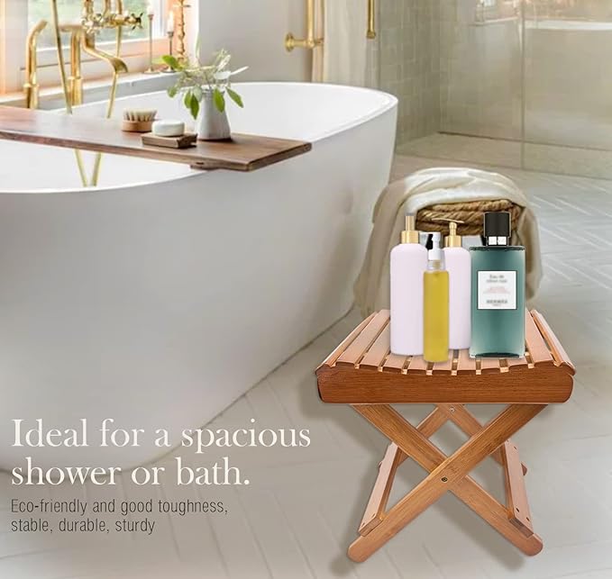 Folding Bamboo Stool for Shower, Leg Shaving and Foot Rest, Natural Bamboo Folding Stool, Folding Bamboo Shower Seat, Fully Assembled, 12 Inch High