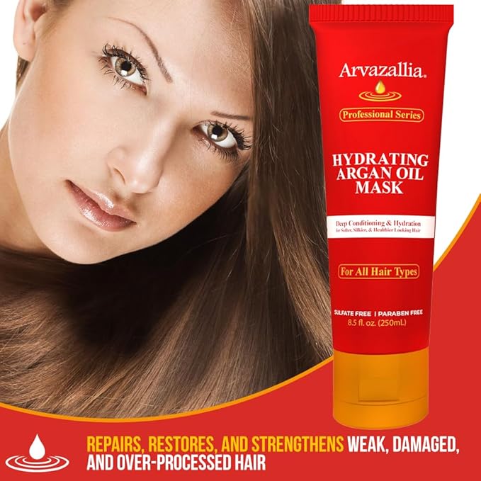 Arvazallia Hydrating Argan Oil Hair Mask and Deep Conditioner for Dry or Damaged Hair (8.5 oz Tube)
