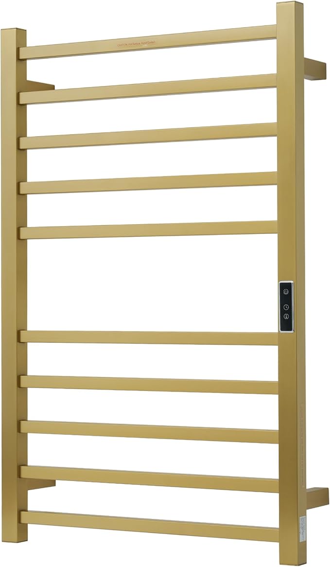Heated Towel Racks for Bathroom, Wall Mounted Electric Towel Warmer Racks with Timer & Temperature Control, 10 Bar Stainless Steel Towel Heater for Bathroom, Brushed Gold, Plug-in