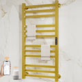 ENZE Smart Heated Towel Rack, 12-Bar Wall-Mounted Electric Towel Warmer 320W, Wi-Fi App Control & LED Touch Screen, Adjustable Temperature & 24H Timer, IPX5, Plug-in/Hardwired, Gold, Low Carbon Steel