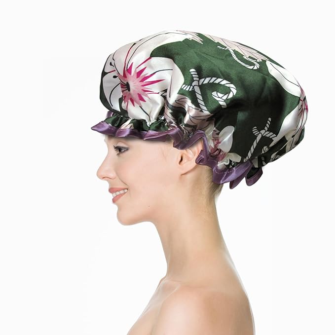 Shower Cap for Women,1 Pcs Shower Hat Waterproof-Double Layer-Reusable Elastic Bath Caps for Girls Spa Home Use,Hotel and Hair Salon …