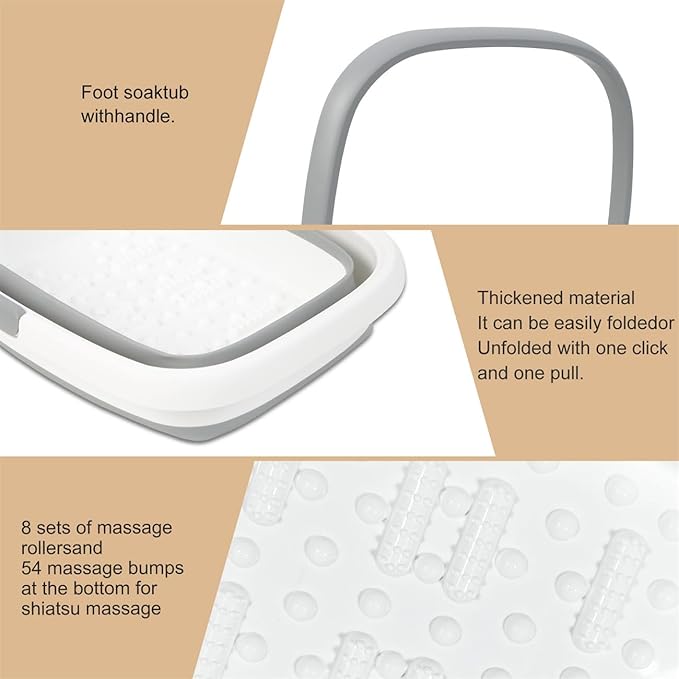 Foldable Foot Bath Basin, Collapsible Foot Soak Tub, Multifunction Plastic Basin with Handles,Foot Tub for Soaking Feet,Grey