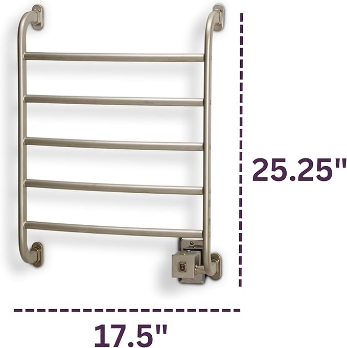 Warmrails Regent Towel Warmer - Wall Mounted Towel Warmer Rack for Drying Towels and Garments - 25.5-Inch Nickel Finish Frame with 5 Bars - Model HSRS
