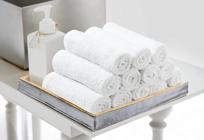 Avalon Towels Cotton Washcloths – (Pack of 36) Size 12x12 Inches, 100% Ring Spun Cotton, Absorbent, Soft Face Towels, Gym Towels, Hotel and Spa Quality, Reusable Fingertip Towels (White)