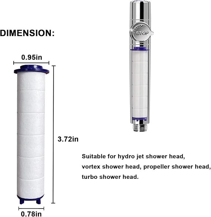High Pressure Handheld Turbo Fan Shower Head PP-Cotton Filter Cartridge,3.7in Detachable Propeller Hydro Jet Shower Head Filter,set of 12