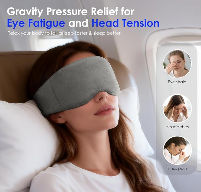 Weighted Eye Mask for Sleeping, Soft Minky Sleep Mask for Side Sleeper with Adjustable Buckle, 100% Blockout Design, Ideal for Meditation, Relaxation and Travel, Includes Storage Pouch (Gray)