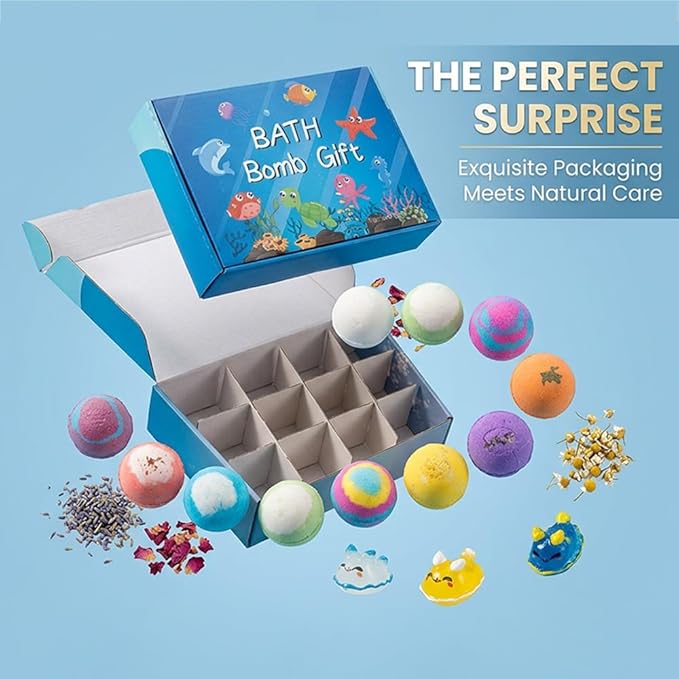 Bath Bombs with Surprise Inside, 6/12 Pack Fizzy Bubble Bath Gift Set, Dinosaur Egg & Ocean Theme Bath Fizzies, Natural Sea Salt Color Changing Spa Easter Bath Balls (Sea Animal 12PC)