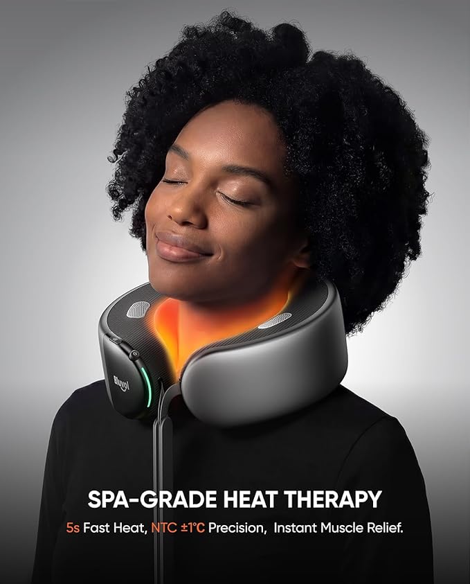 Bluvol Nest 10 Ultra Immersive Heated Neck Massager, Therapist-Style Deep Tissue Pain Relief, 360° Spatial Audio, Cordless Massager for TV Watching, Gaming, Office Work, Grey