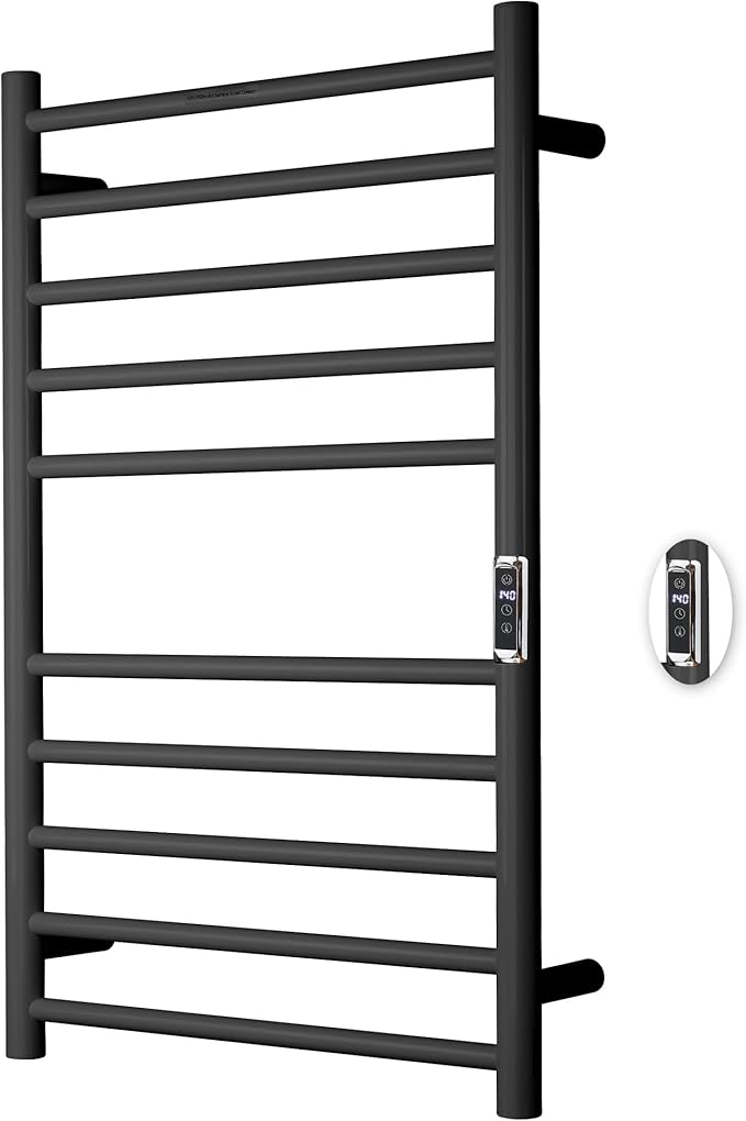 Heated Towel Racks for Bathroom, Wall Mounted Electric Towel Warmer Racks with Timer & Temperature Control, 10 Bar Stainless Steel Towel Heater for Bathroom, Black, Plug-in