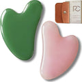 Rena Chris 2PCS Gua Sha Facial Tools: Jade Stone Guasha Tool for Face Acupuncture Therapy, Facial Massager for Jawline Sculpting and Puffiness Reducing (Green & Pink)