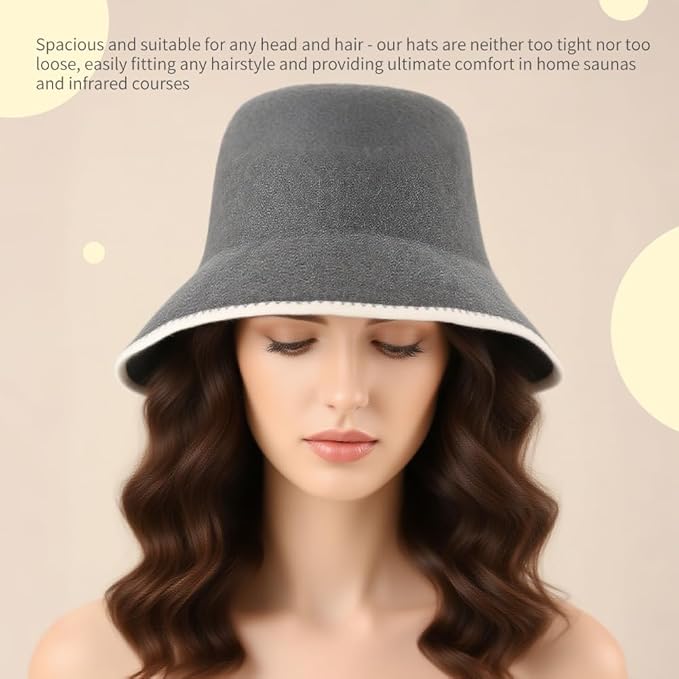 Wool Sauna Hat, Comfortable Soft Felt Wool Cap, Breathable Russian Banya Cap, Protects from Overheating & Hair Damage, for Spa, Steam Room, Banya, Bathhouse, Breathable Grey