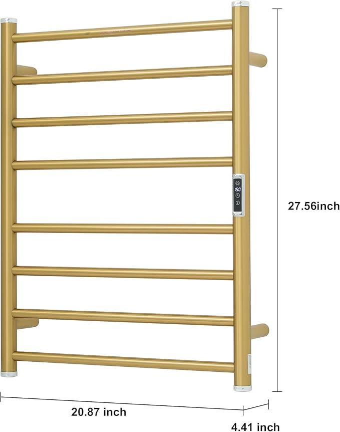 Electric Towel Warmer Rack,Heating Towel Warmer,Timer & Temperature Control,Wall-Mounted Plug-in for Bathroom,Gold,Stainless Steel,8-Bar(27.56x20.87x4.41in)