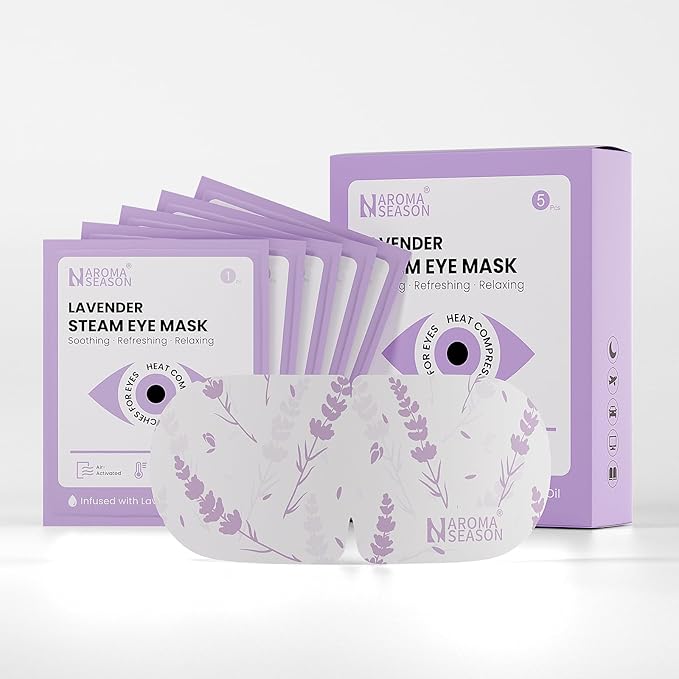 Aroma Season Steam Eye Mask, 5 Packs Unscented Self Heating Heated Eye Mask for Sleep, Warm Compress for Dry Eyes, Travel Essentials & Relaxation Gifts for Women Dry Stye Eye Treatment Spa (Lavender)