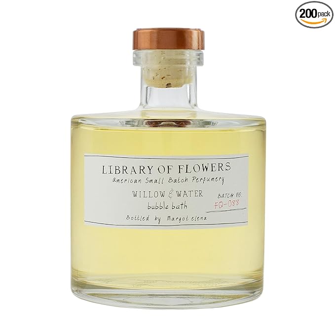 Library of Flowers Willow & Water Bubble Bath, Cut Greens, Flowering Lotus & Watercress Storied Fragrance, 17 fl. oz. Luxury Hydrating Bubbling Soap, Richly Scented Bath and Body Product