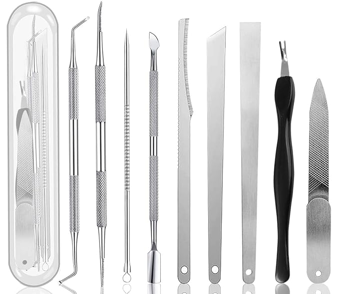 Ingrown Toenail File and Lifters Set(9pcs), Ingrown Toenail Treatment Pedicure Kit, Under Nail Cleaner Tools