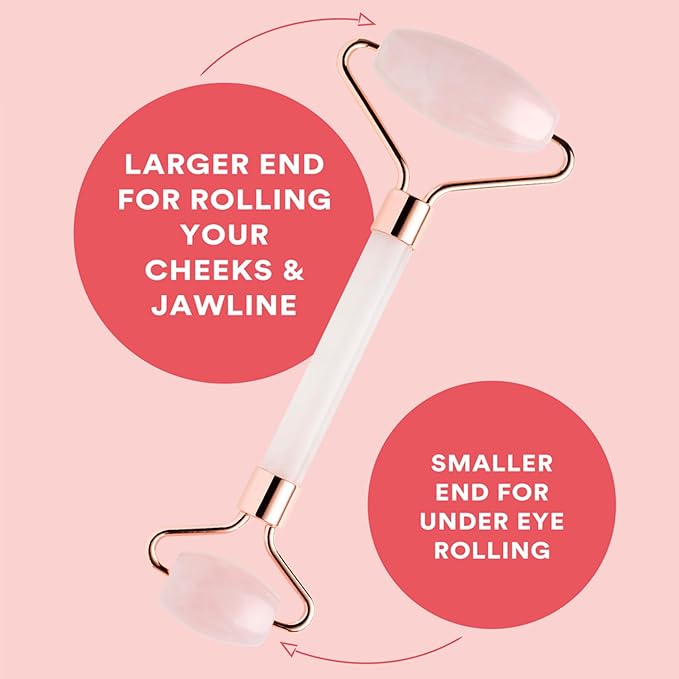THE HEART COMPANY | Premium Rose Quartz Face Roller | Face Roller Skin Care Tool | Facial Roller Massager | Natural Crystal Facial Roller for Aging Skin | Pink Stone Roller for face, Eyes and Neck