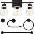 hykolity 3-Light Bathroom Vanity Light, 5-Piece All-in-One Bathroom Set, 20 Inch Modern Wall Lamp, Oil Rubbed Bronze Wall Sconce with Clear Glass Shade, Wall Lights for Bedroom, Living Room, Mirror