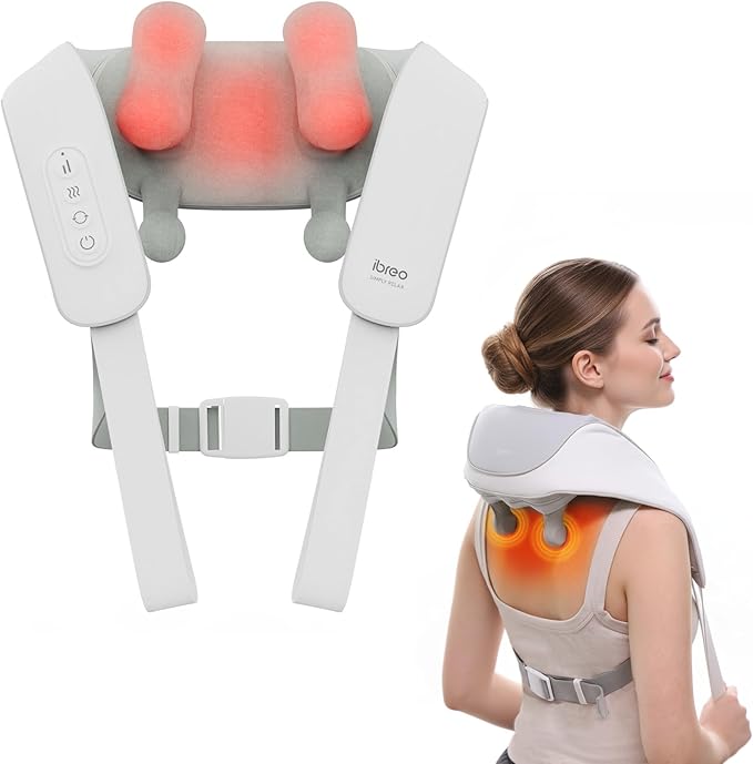 Cordless Shiatsu Neck and Back Massager with Heat, 10 Mins x 12 Use, 3 Massage Modes & 2 Intensity Levels, Mother’s Day Gift for Mom, 3D Kneading Deep Tissue, Voice Prompt for Pain Relief &Relaxation