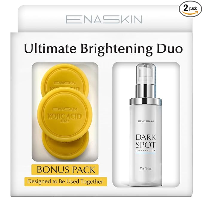 Enaskin Dark Spot Set - Serum & Soap Bars: Hyperpigmentation Body Treatment for Freckles Melasma Age Spot Sun Spot - Dark Spots Corrector Serum with Kojic Acid Soap Bars for Women and Men