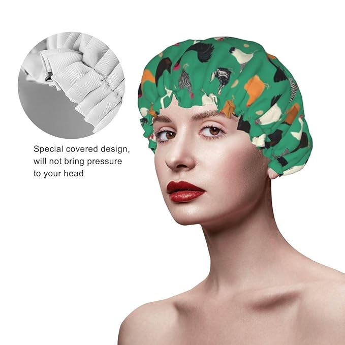 Funny Chickens Shower Cap For Women Reusable Waterproof Double Layers Bath Cap Hair Protection Elastic Ladies Spa Salon Shower Hat