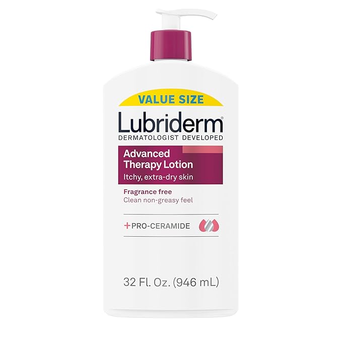 Lubriderm Advanced Therapy Fragrance-Free Moisturizing Hand & Body Lotion + Pro-Ceramide, Intense Hydration for Itchy, Extra Dry, & Sensitive Skin, Non-Greasy, Hypoallergenic, 32 fl. oz (Pack of 6)