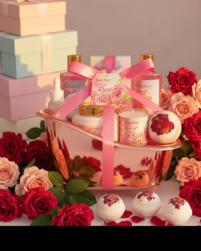 Mothers Day Gifts for Women,Bath Kit Rose Bath and Body Gift, Facial Skin Care Set, Self Care Pampering Kit, Home Spa, Birthday, Mother Day, Bridal Shower, Bath Kit Christmas Gifts for Women