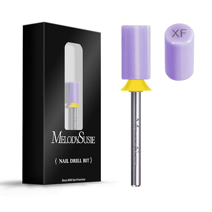 MelodySusie Ceramic Nail Drill Bits, 3/32'' Chamfer Flat Top Large Barrel Bits, Fast Remove Acrylic or Hard Gel, Nail Tool for Manicure Pedicure, Salon Home, Professional or Beginner, Purple, XF