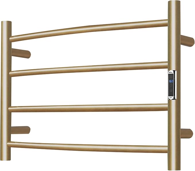 Towel Warmer Bathroom Wall Mounted Drying Rack Plug-in Electric Heated Towel Rack Stainless Steel Gold with Timer & Temperature Control 4 Bar