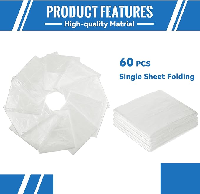 Teling 60 Pcs 60 Pcs Disposable Sauna Blanket Liners, 47x83 Inch Plastic Sheets for Body Wrap, Spa, Beauty Salon, Far Infrared Sauna, Hygienic Disposable Spa Accessories