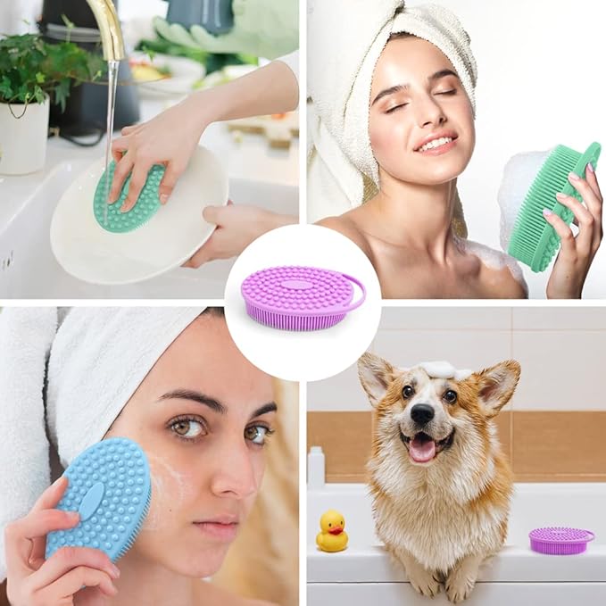 3 Pack Silicone Body Scrubber, Exfoliating Body Scrubber Fit for Sensitive and All Kinds of Skin, Soft Silicone Loofah, Clean and Sanitary Rapid Foaming,Blue,Green,Purple