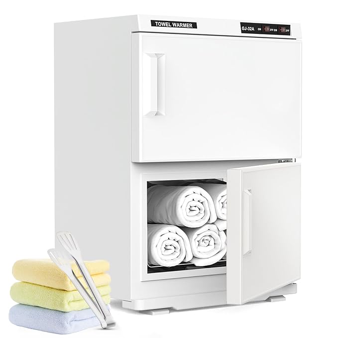 Kikihouse Hot Towel Warmer, 32L Large Capacity Hot Towel Cabinet, Facial Towel Warmers with Clip & Stainless Steel Rack & Water Drip Tray, Fits 80 Towels, for Spa, Salon, Esthetician